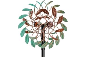 GOUISALIN Moulin à Vent Solaire, Sculptures cinétiques à Vent à Lame Double Direction pour l'extérieur, Moulin à Vent Cinétique Éoliennes décoratives pour terrasse pelouse et Jardin (Vert Brun)