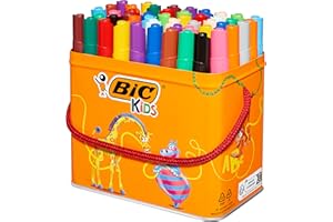 BIC Kids Rotuladores Lavables para Niños, Óptimo para Material Escolar, Visacolor XL, Punta Gruesa, Con Etiqueta Ecológica, Multicolor, 48 Unidad ( Paquete de 1)