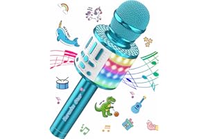 MICQUTR Mikrofon Karaoke 3-15 Jahre, Tragbares Bluetooth Handmikrofon mit LED Licht, Bluetooth Karaoke für Kinder und Erwachsene, Mädchen Jungen Geschenke, Zuhause KTV Kompatibel Android IOS PC - Blu