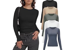 miijoory 3/5er Pack Langarmshirt Damen Rundhalsausschnitt Basic Langarm T-Shirt Slim Fit Y2K Top Casual Dehnbar Longsleeve Oberteile