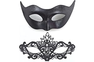 DESCONOCIDO 2 Piezas Mascara Veneciana, Negro Mascara Veneciana Mujer Sexy Antifaz Disfraces Mujer para Halloween Mascarada Carnaval