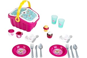 Klein Theo 9527 Cesta de pícnic Barbie, Resistente Cesta de Juguete con un Colorido menaje y Magdalenas para Dos Personas, Medidas: 25 cm x 20 cm x 22,5 cm, Juguetes para niños a Partir de 3 años