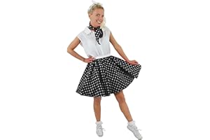 I LOVE FANCY DRESS Jupe pour Adulte à Pois Style Rock'n Roll des années 50 avec Un Petit Foulard Assorti. Idéal pour Les Spectacles de Danse.