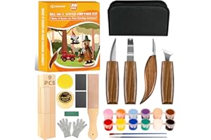 K KERNOWO Woodworking Set, 36Pcs Wood Carving Kit with Basswood Blocks, Paint and Beewax