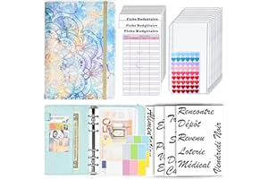 COKOAiAi Classeur Budget Enveloppe Set, Classeur Budget Francais, Classeur A6 en Cuir 10 PVC Enveloppe Budget, 12 Feuilles Budget et 24 Autocollants de Mots Français, organisateur de budget