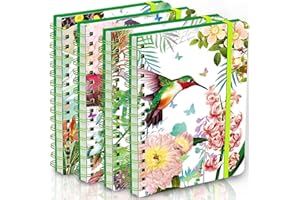 DWIYITTN Cahier à Spirales A5, Lot de 4 Lignés Carnet Spirale avec Couverture Rigide, 60 Feuilles/120 Pages Carnet de Notes pour Voyage École Bureau, Motif Fleuri