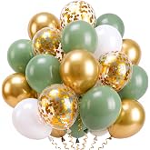 Green and Gold Balloons, 100pcs Green Birthday Balloons with White Gold Balloon and Confetti, Helium Balloon for Wedding Grad