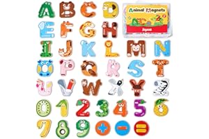 JoyCat Wooden Alphabet Magnets for Toddlers Fridge Large Size Cute Animal Colorful ABC Magnetic Letters 26 Uppercase Letters 0-9 Numbers Toy Set for Kids Toddlers Preschool Learning Spelling Counting