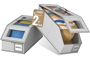 HIZH 2er-Pack Faltbare Hut-Aufbewahrungsbox, Mützen Organizer für Kleiderschrank, Platz für 24 Baseballkappen, Leichter Aufbau, Grau