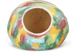 EVEREST DOG CHEW Cat Cave Bed, Everest Pet Bed, Handmade, Wet-Felted, 100% New Zealand Wool (Yellow Green Mixed)