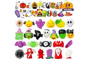 HOUT 24 PCS Halloween Mochi Squishy Toys - Mini Squishy Kawaii Party Fidget Gifts with Halloween Stickers - Party Bag Fillers for Kids - Halloween Decoration Stocking Stuffers Stress Relief