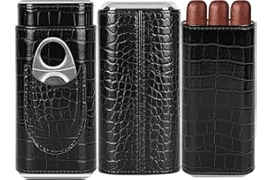 M TIME C CLUB Tragbare Zigarrenhumidor-Box mit Zedernholzfutter und Zigarrenschneider elegante Zigarrenbox Zigarrenzubehör hochwertiges braunes Leder mit Krokodil-Textur, perfekt für Zigarrenliebhaber (Schwarz)