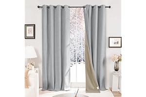 Deconovo Lot de 2 Rideaux Occultant Complètement Isolant Thermique Anti Froid Rideau Chambre Fille en Lin Effet à Oeillets Blanc 132x183 CM