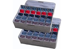 AARAINBOW 2 Pack Tie Drawer Organiser with Lid, Foldable Closet Underwear Storage Box, Fabric Sock Belt Scarf Knickers Dividers for Dresser Wardrobe, 30 Cell, Gray