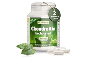 ‎GREENFOOD Chondroitin, hochdosiert, 460mg - 120 Kapseln, vegan. Chondroitinsulfat. Reinsubstanz – hohe Bioverfügbarkeit. OHNE künstliche Zusätze - laborgeprüft. Von Greenfood.