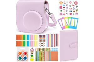 Eurhomewit Accessori Fotocamera per Instax Mini 12 Fotocamera Istantanea, Custodia Instax Mini 12 / Album/Cornici/Filtro/Adesivo per Cartoni Animati/Adesivo per Bordi e Angoli - Rosa Fiore