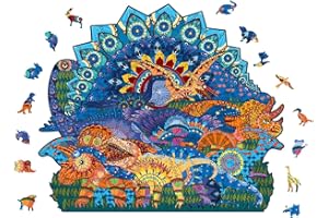 AthlChamp Puzzle de Madera para Adultos y niños, Rompecabezas de Madera, Piezas únicas, 25.4 x 30 cm, 200 Piezas, Varios Dinosaurios, Mediano