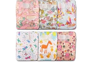 Littles & Bloomz, Reusable Pocket Cloth Nappy, Fastener: Hook-Loop, Set of 6, Patterns 603, Without Insert