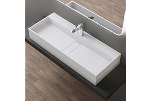 doporro Vasque à Poser Blanc Mat avec Bonde Lavabo de Salle de Bains Suspendu 100cm Lave Mains Rectangulaire avec Cache Bonde Colossum6028