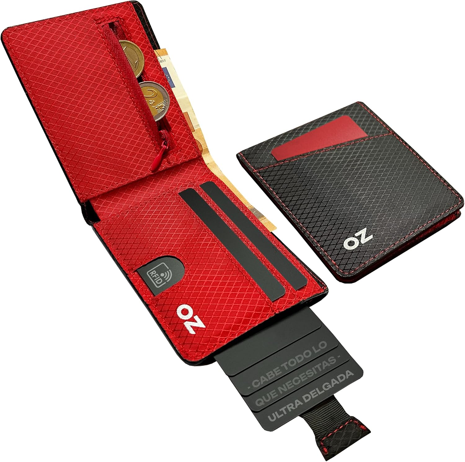 Carteras para Hombre con Monedero y Tarjetero Delgada Capacidad hasta 12 Tarjetas con Bloqueo RFID – No Hace Bulto, Billetera para Hombre Slim con Bolsillo para Billetes y Monedas y Caja de Regalo