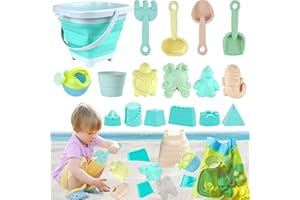 VEEKAY Jouet de Plage Enfant,Kit de Jeu de Plage Enfant avec Seau Pliable Enfants,18 pièces Jouet de Sable,avec Sac en Filet,Roue À Eau, Pelle Râteaux Moules à Sable Jouets de Plage pour Enfants