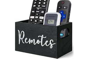 VACONICO Remote Control Holder, Wooden TV Remote Control Holder for Table, Remote Caddy with 2 Compartments, Remote Box for Bedside Table, Bedside (Black)