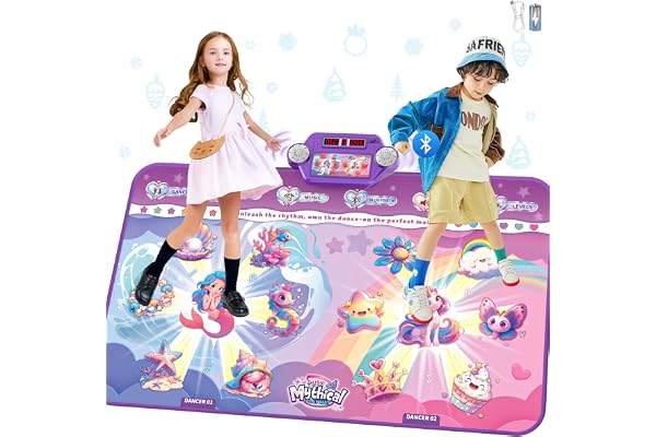 Tapis de danse Bluetooth amélioré 2025 pour 2 enfants, rechargeable, à 2 joueurs, interactif, 4 modes améliorés, avec boîte à piles LED, cadeau d'anniversaire pour filles/garçons de 3 à 12 ans, rose