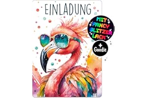 CALLUNA PRODUKTE MIT HERZ CALLUNA® Flamingo GLITZER Einladungskarten Kindergeburtstag Mädchen - 12 Stück - Witzige Flamingo Geburtstag Einladungen mit echtem Glitzerlack - Einladungskarten Teenager Mädchen (o. Hülle)