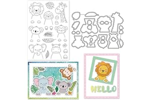INFUNLY Tropische Tiere Klare Stempel Und Stanzformen Set Elefant Löwe Transparente Silic Stamps Tierform Stanzform Für Kartenherstellung DIY Craft Scrapbooking Grußkartendekoration