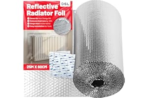 DSL PRODUCTS DSL Radiator Reflector Foil 25m x 60cm – 3.6mm Thick Bubble Wrap Insulation Roll – Energy Saving Helps Winter Bills Radiator Foil Reflective Insulation Roll Heat Deflector for Home Heating Efficiency
