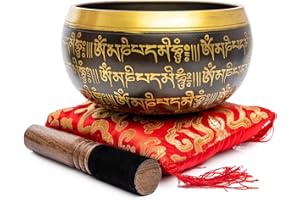 Tibetische Klangschalen-Set – einfach zu spielen, authentisch, handgefertigt für Meditationsklang, 7 Chakra-Heilung von Himalayan Bazaar (schwarz und rot)