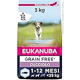 Eukanuba Grain Free* - Alimento per cuccioli di taglia piccola e media, Ricetta a basso contenuto di allergeni, 3 kg