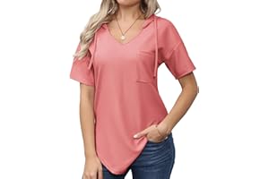 outfit spring Damska bluza z kapturem topy letnie damskie topy z krótkim rękawem dekolt w serek elegancka koszula na co dzień S-XXL