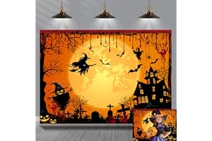 TENCOW Fond de Fête d'halloween Orange Horreur Halloween Sanglant Fond Photo Pleine Lune Nuit Château Sorcière Fantôme Citrouille Halloween Party Décoration Bannière Photo Fond (240 x 180 cm)