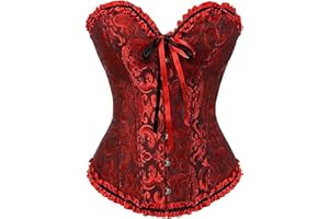 Springcmy Women Plus Size Corset Tops Boned Overbust Bustier Shapewear Lingerie Floral Lace Up Furry Trim Push Up Santa Christmas Costume