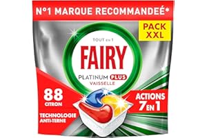 Fairy Platinum Plus Tablettes Lave-Vaisselle All In One Technologie Anti-terne, Citron, 88 Capsules, Nettoyage Optimal, Redonne De L’Éclat Et Prévient Le Calcaire