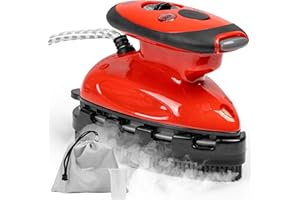 Duronic SI2 RD Plancha de viaje con función vapor | Potencia 375 W | Plancha ligera y compacta 762g | Depósito 50 ml | Incluye cepillo, base, bolsa de transporte y vaso dosificador | Color Rojo