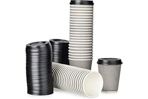 Signature Packaging - Luxury Ripple Paper Cups - 12oz / 354ml - 50 Pack - Insulated Takeaway Coffee Cups Disposable with Lids