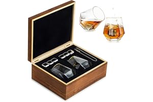 GLASSEAM Juego De Regalo De Cristal Y Piedras De Whisky, Vaso De Whisky Personalizado con Caja, Regalos De Ron para Hombres, Vaso De Roca para Vino, Vodka, Ginebra, Aniversario De Bodas, Cumpleaños Regalos