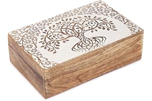 Ajuny Tree of Life Wooden Box - Handmade Decorative Keepsake Box Treasure Chest - Multipurpose Use As Jewelr Watch Storage Boxes, Great for Gifts - 8X5 Inch