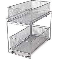 Bremoon 2 Tier Sliding Basket Stackable Cabinet Pull-Out Drawer Mesh Organizer for Kitchen Under Sink Storage (Silver)