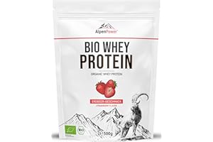 ‎ALPENPOWER AlpenPower BIO WHEY Protein Erdbeere 500 g - 100% natürliche Zutaten & ohne Zusatzstoffe - Hochwertiges CFM Eiweiß-Pulver aus bester Bio-Alpenmilch