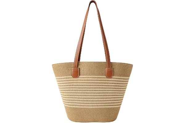 Ceriselle handväska dam, strandväska & halmväska, stor sommarstrandväska för damer, flätad boho-väska, axelväska för sommarrester