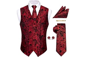 YourTies Waistcoat for Men Silk Jacquard Floral Paisley Vest Necktie Pocket Square Cufflinks Tie Clip Wedding Formal