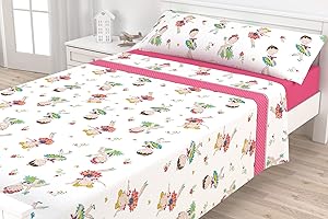 Liniva Home - Juego de Sábanas Infantiles Algodón/Poliéster - Modelo Bailarina - Rosa, Cama 90 cm
