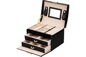 ‎ADEL DREAM AdelDream Schmuckkasten Schmuckkoffer abschließbar 3 Ebenen mit 2 Schubladen mit Spiegel für Ringe Ohrringe Halsketten und Armbänder schwarz