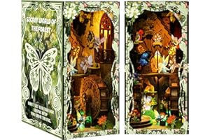 MAKEASY Book Nook en Bois, Kit DIY Miniature à Construire Maquette 3D Serre Livre, Décoration pour Étagère Bibliothèque, Cadeau Créatif - Monde Magique de la Forêt
