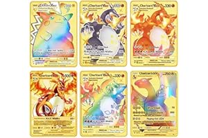 AMYZS-KK Lot de 6 cartes Charizard en métal plaqué or Vmax DX GX - Pour collectionneurs et enfants
