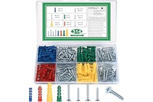YOUYIDUN 314 à tête plate Plate Vis et Chevilles Set, Chevilles Universelles avec Vis à Autoperceuses, Chevilles Expansion en Plastique avec Vis à Bois pour Creuses Cloison Sèche, Béton, Plaques de Plâtre