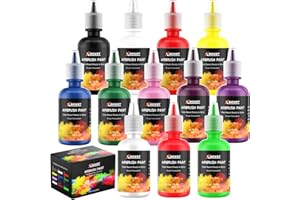 XDOVET 12 pinturas acrílicas para aerógrafo, colores metalizada,Pintura aerógrafo para Piedra, plastico, Lienzo, modelismo,textil[12 Colores*30ml]